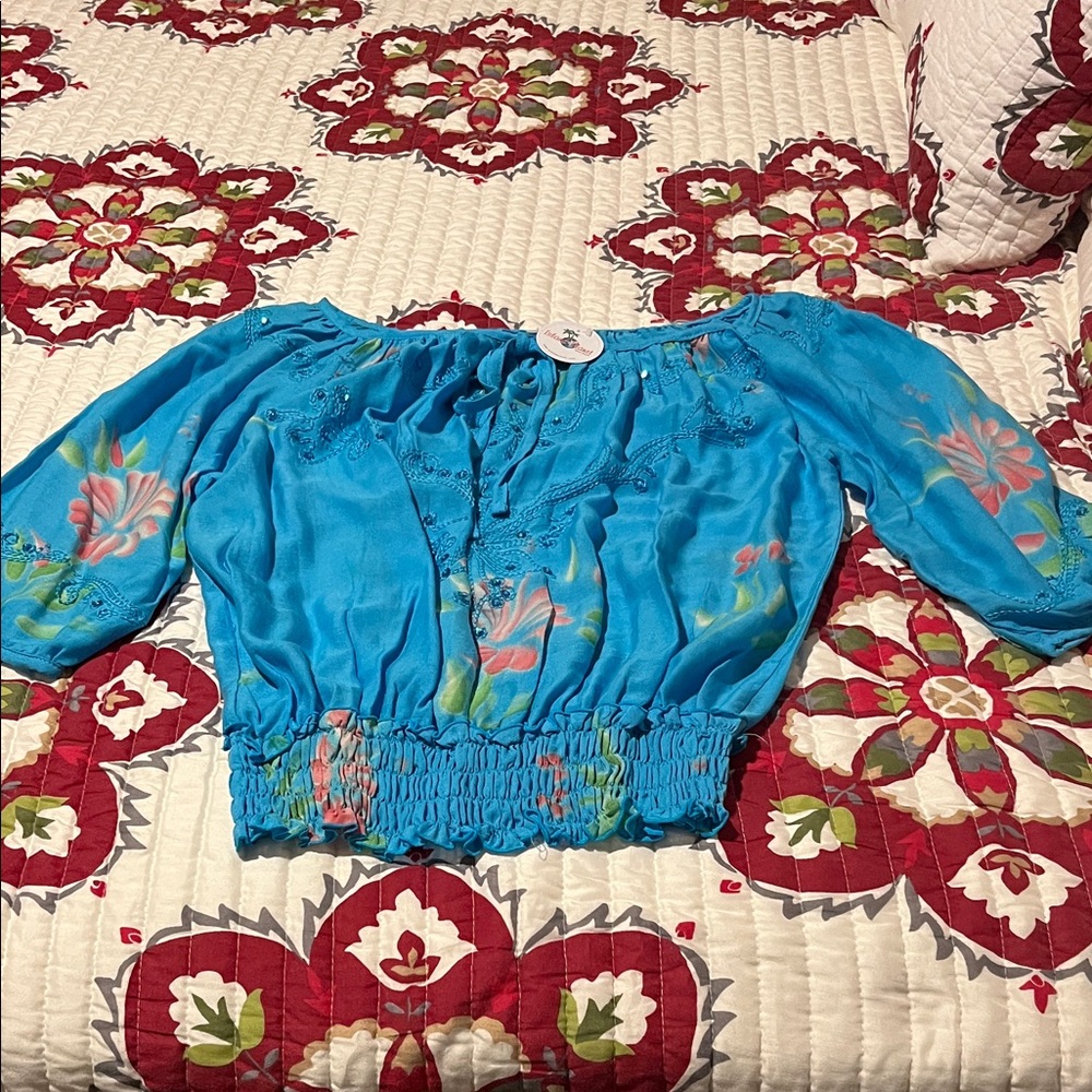 Vibrant Blue Floral Women's Blouse